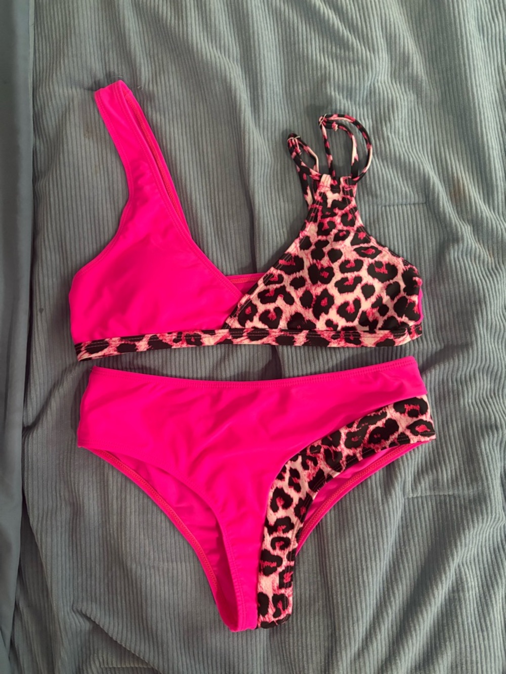 SHEIN Hot Pink Leopard Print Two-Piece Bikini